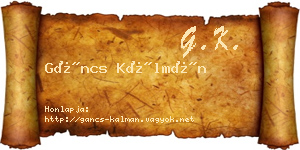 Gáncs Kálmán névjegykártya